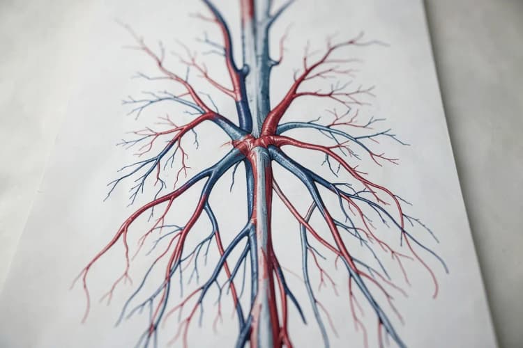 Uma ilustração mostrando o sistema circulatório humano com destaque para as veias.