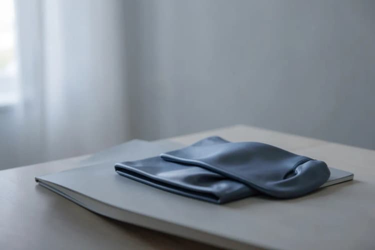 Meias de compressão e um livro sobre uma mesa de cabeceira, indicando repouso e recuperação após cirurgia de varizes