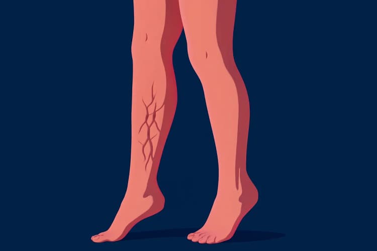 Mulher com vasinhos finos e azulados visíveis sob a pele das pernas.