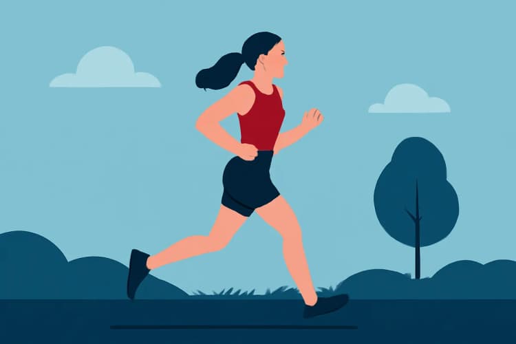 Mulher praticando esportes ao ar livre, com foco nas pernas saudáveis e sem vasinhos.